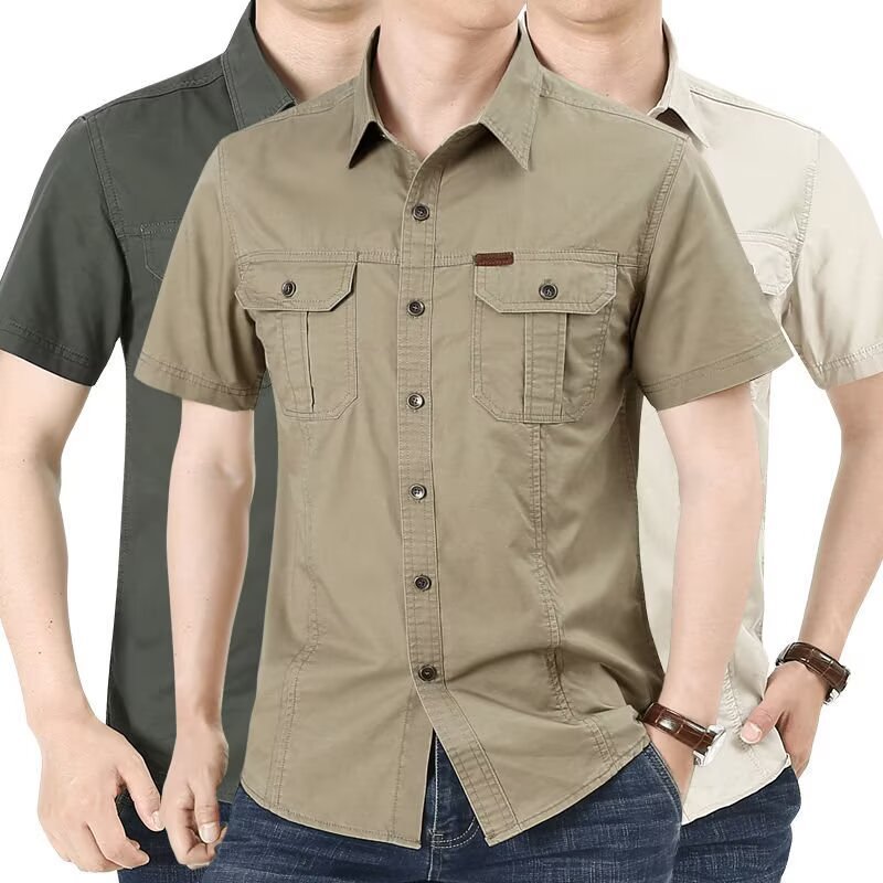 Men Short Sleeve Multi-Pocket Work Shirt